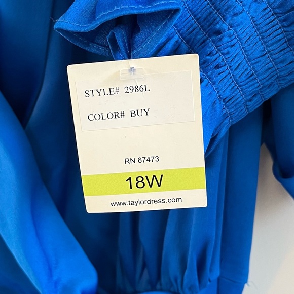 NWT Taylor Plus Long Sleeve Satin Wrap Dress Bright Blue Size 18W - Picture 10 of 11